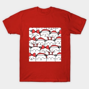 Christmas Kittens Red Antlers Bows Santa Cap T-Shirt